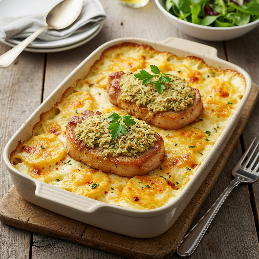 Garlic Parmesan Pork Chops and Cheesy Scalloped Potatoes