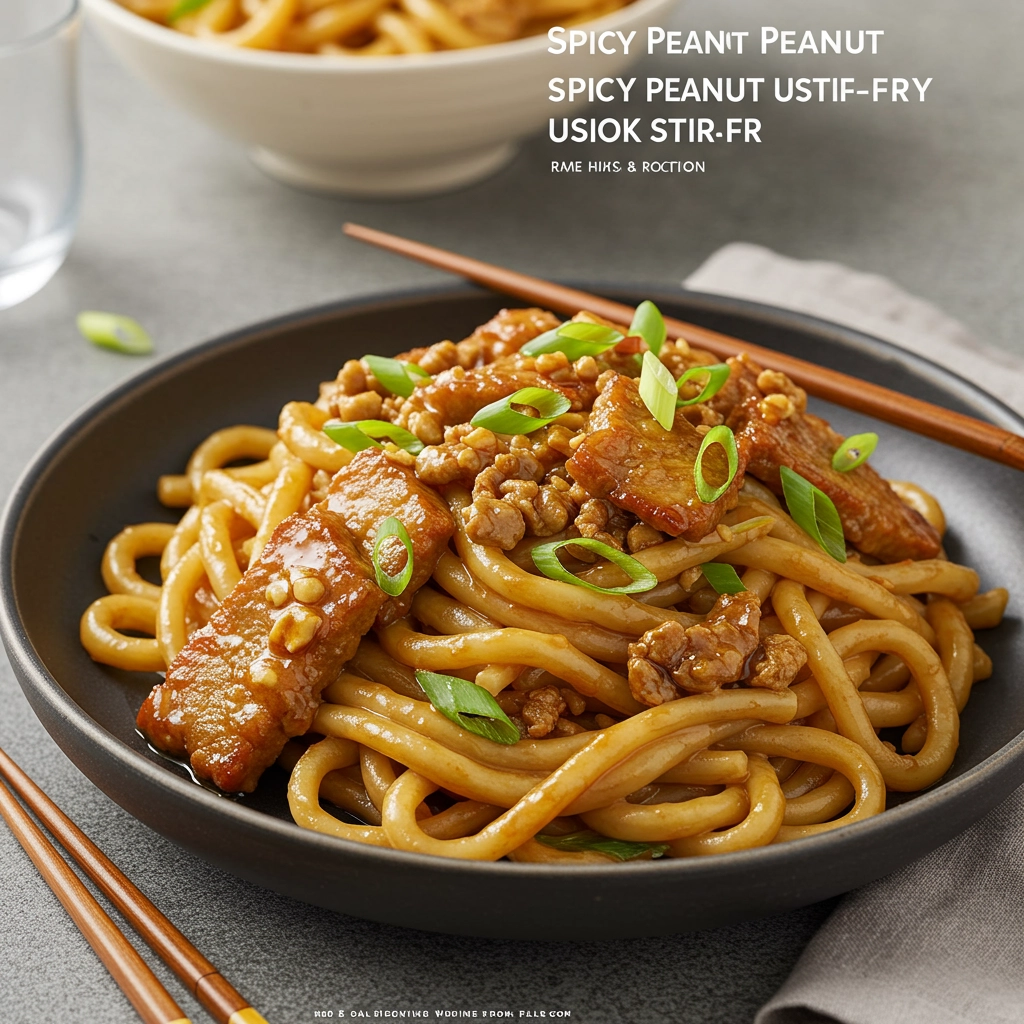 Spicy Peanut Pork Udon Stir-Fry