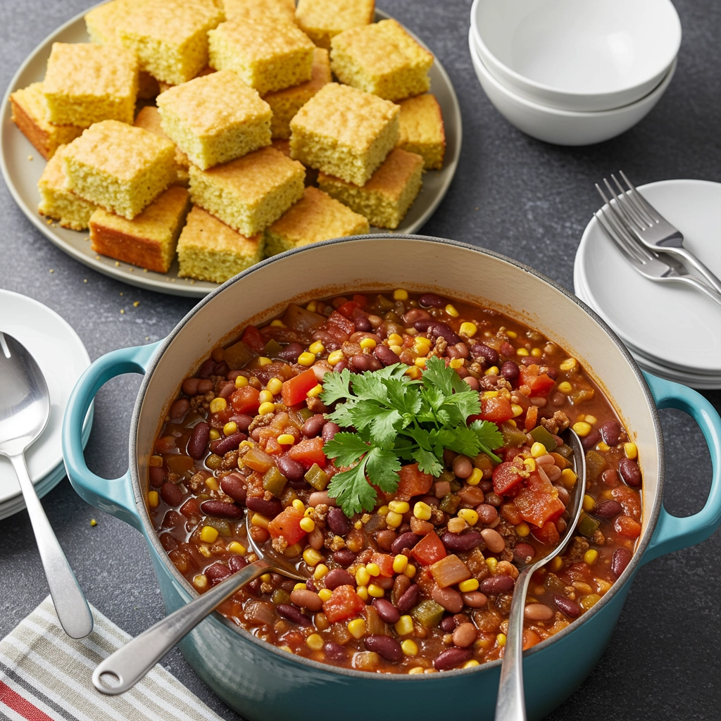 Vegetarian Chili with Cornbread (Serves 35)