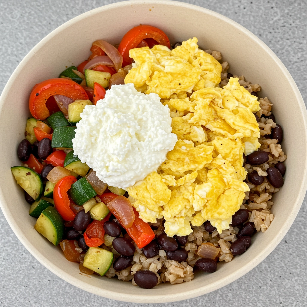 Veggie-Packed Breakfast Burrito Bowl with Ricotta