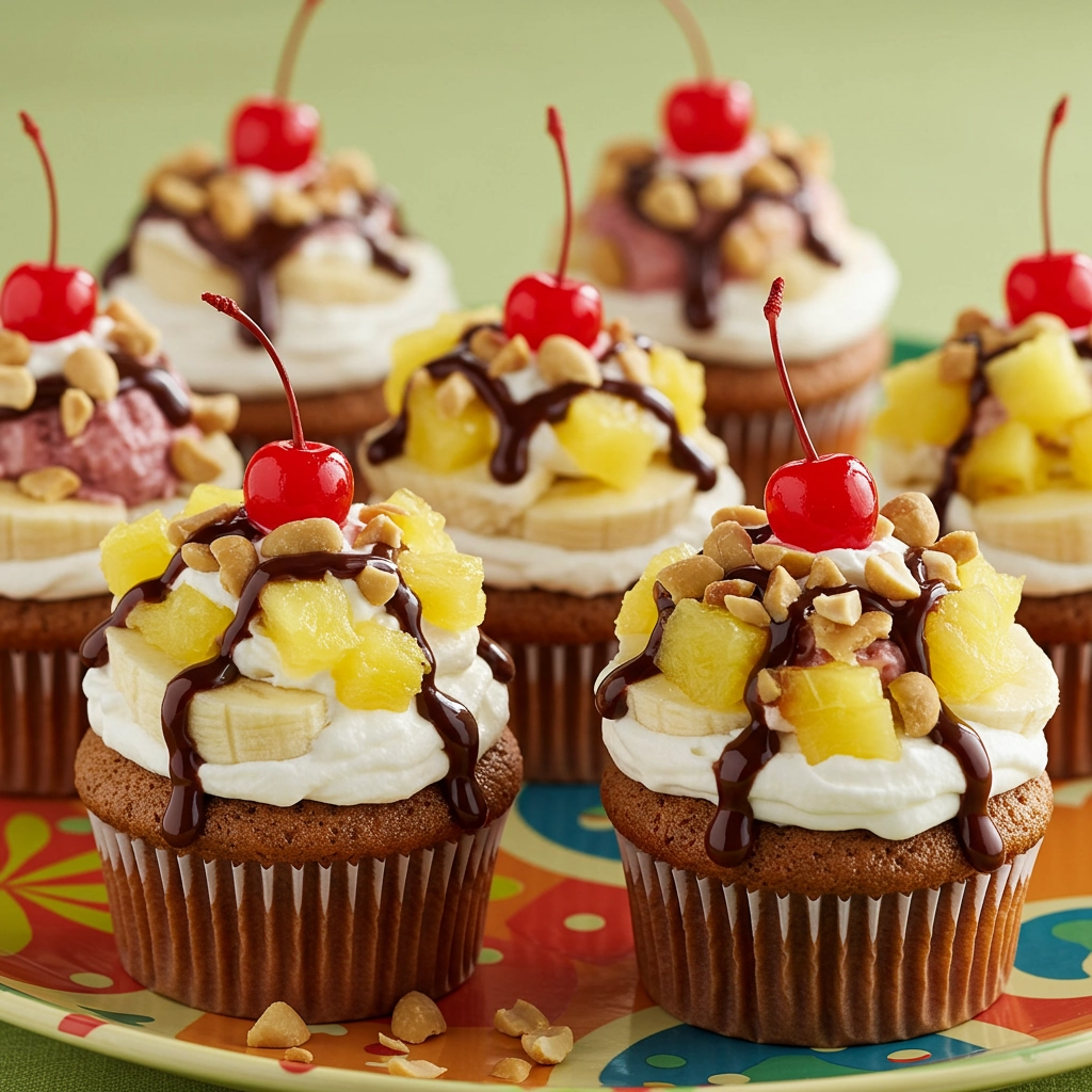 Banana Split Sundae Cupcakes