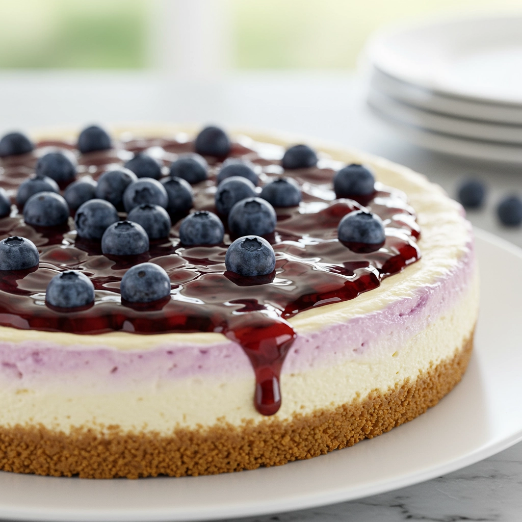 Blueberry Cheesecake with Homemade Blueberry Sauce