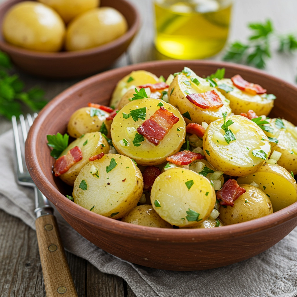 German Potato Salad (Kartoffelsalat) – Warm Bacon Vinaigrette