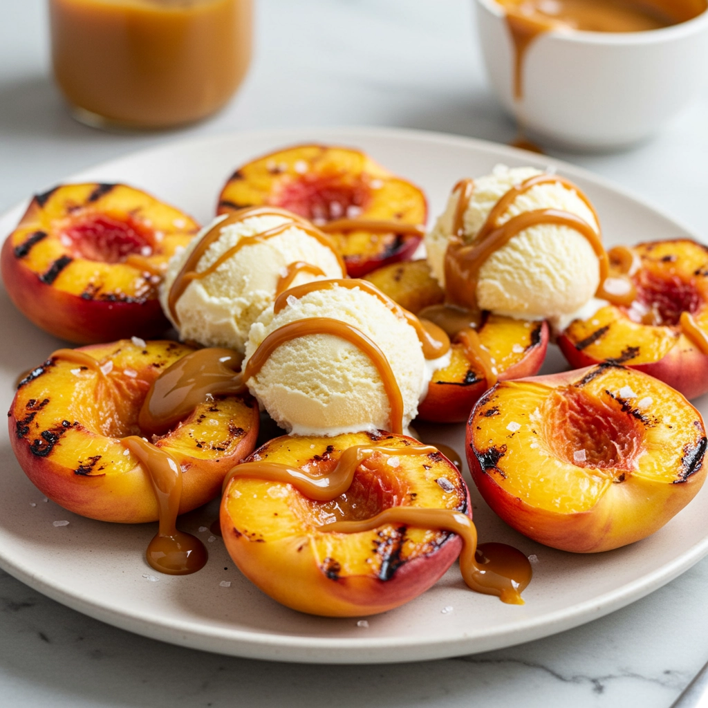 Grilled Peaches and Nectarines with Dulce de Leche and Vanilla Ice Cream