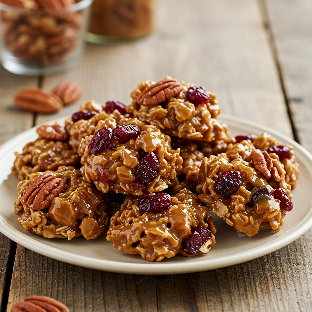 No-Bake Cranberry Pecan Praline Cookies