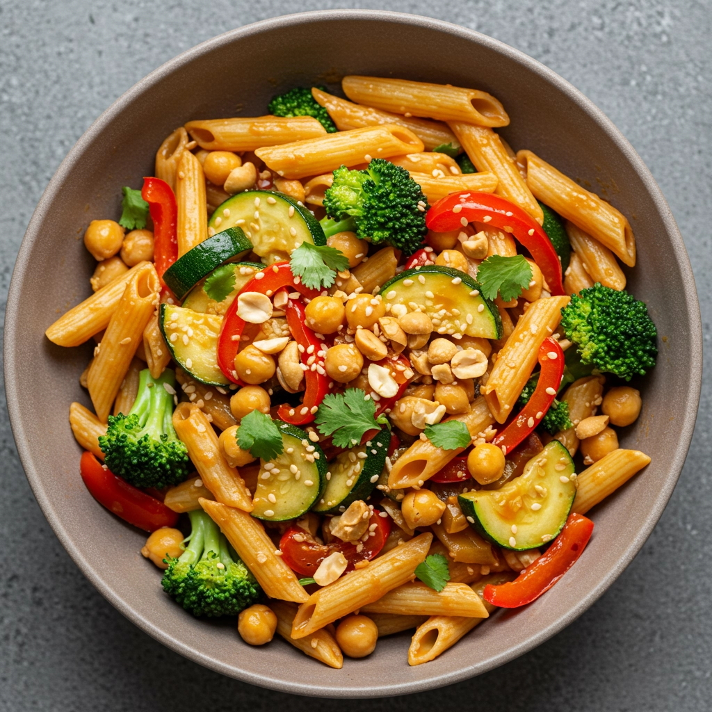 Spicy Sriracha Chickpea & Veggie Pasta